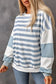 Stripe drop shoulder striped pullover sweatshirt - tops