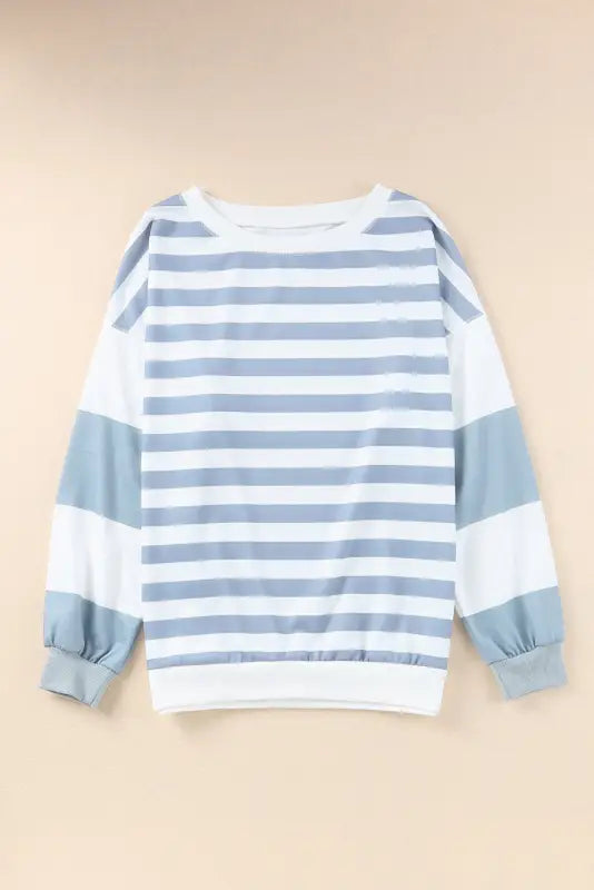 Stripe drop shoulder striped pullover sweatshirt - s / 100% polyester - tops