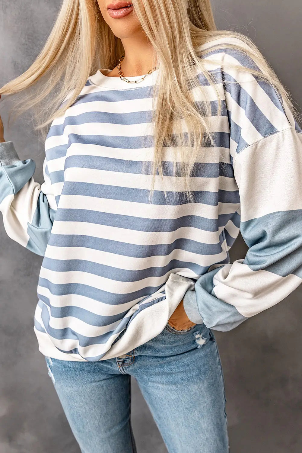Stripe drop shoulder striped pullover sweatshirt - s / 100% polyester - sweatshirts & hoodies