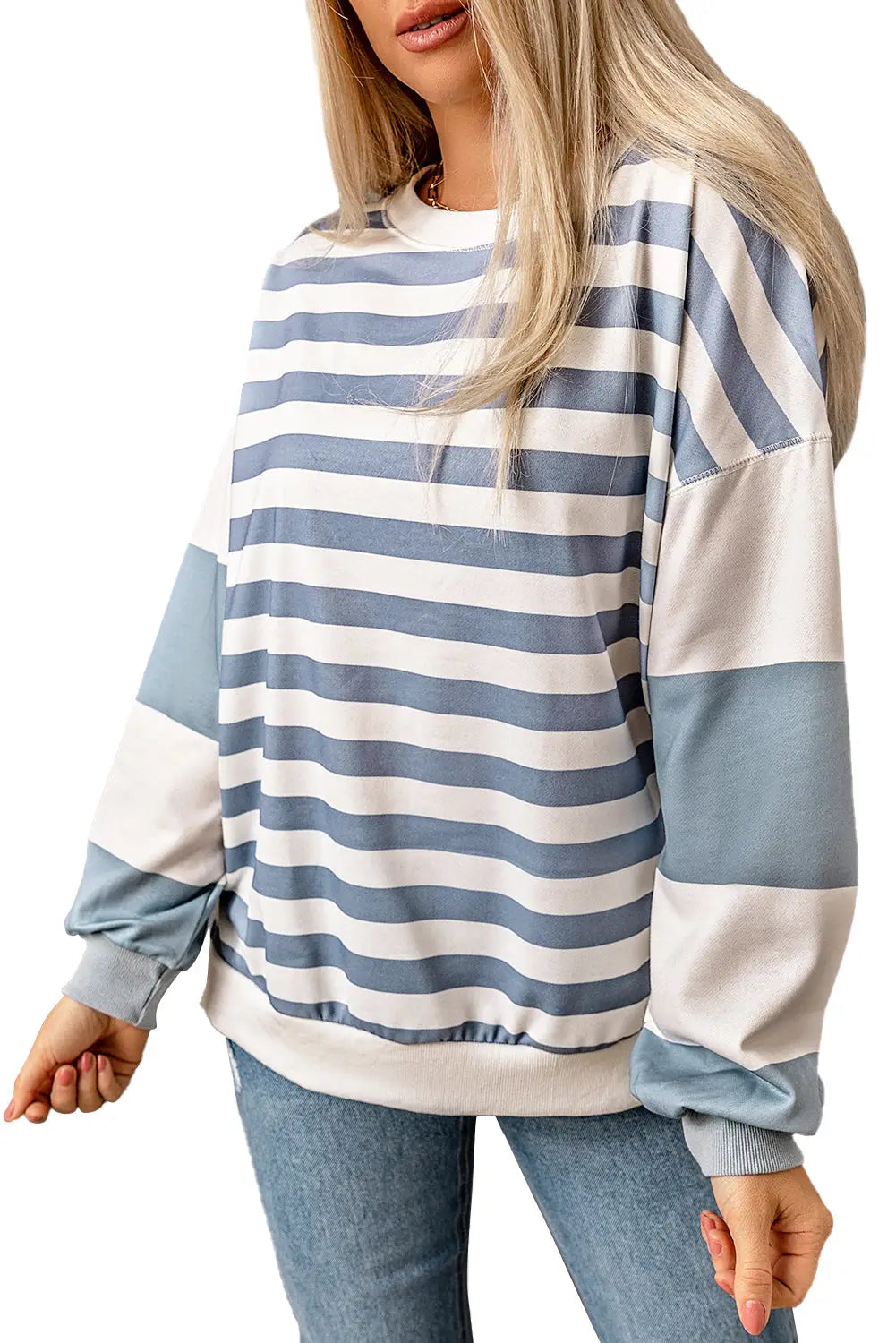Stripe drop shoulder striped pullover sweatshirt - sweatshirts & hoodies