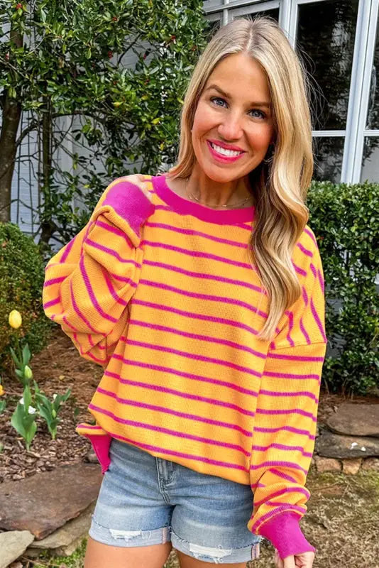 Stripe hug loose fit sweater | women’s sweaters | fashionfitz