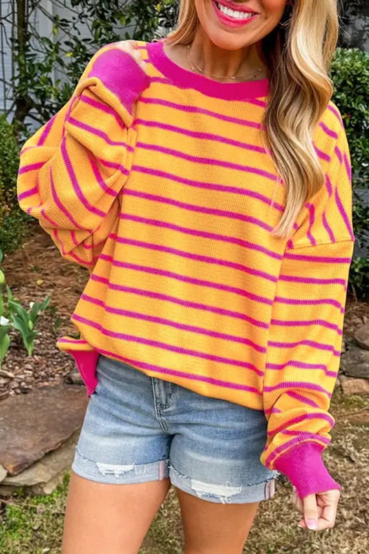 Stripe hug loose fit sweater | women’s sweaters | fashionfitz