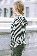 Stripe Kangaroo Pocket Drawstring Hoodie - Fashionfitz