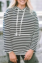 Stripe Kangaroo Pocket Drawstring Hoodie - Fashionfitz