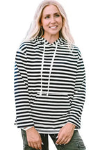 Stripe Kangaroo Pocket Drawstring Hoodie - Fashionfitz