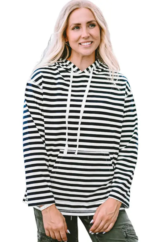 Stripe kangaroo pocket drawstring hoodie - sweatshirts & hoodies