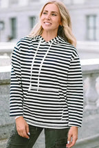 Stripe Kangaroo Pocket Drawstring Hoodie - Fashionfitz