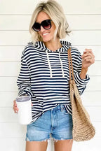 Stripe Kangaroo Pocket Drawstring Hoodie - Fashionfitz