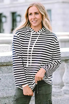 Stripe Kangaroo Pocket Drawstring Hoodie - Fashionfitz