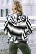 Stripe Kangaroo Pocket Drawstring Hoodie - Fashionfitz