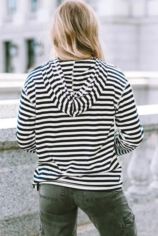 Stripe kangaroo pocket drawstring hoodie - sweatshirts & hoodies