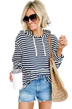 Stripe Kangaroo Pocket Drawstring Hoodie - Fashionfitz