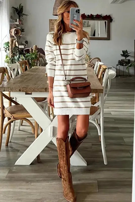 Stripe Mini Sweater Dress - Fashionfitz