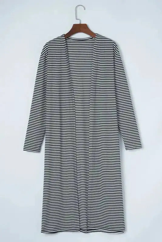 Stripe Open Front Long Cardigan - Fashionfitz