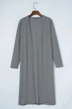 Stripe Open Front Long Cardigan - Fashionfitz