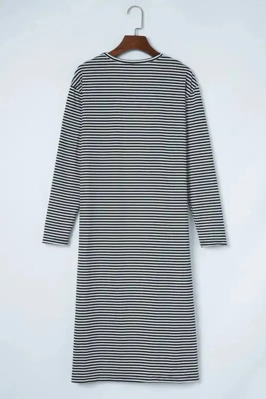 Stripe Open Front Long Cardigan - Fashionfitz