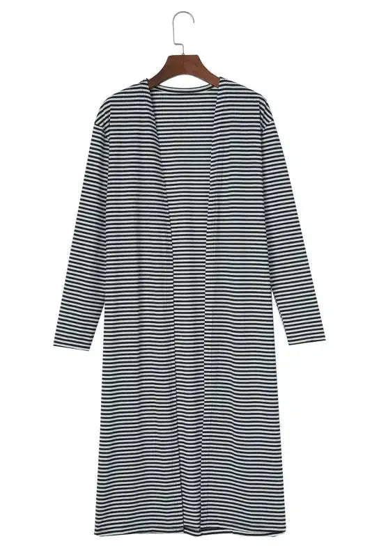Stripe Open Front Long Cardigan - Fashionfitz