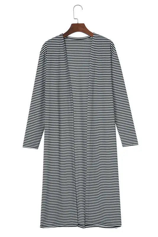 Stripe open front long cardigan - cardigans