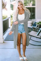 Stripe Open Front Long Cardigan - Fashionfitz