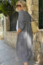 Stripe Open Front Long Cardigan - Fashionfitz