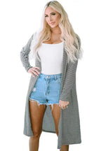 Stripe Open Front Long Cardigan - Fashionfitz