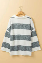 Stripe Oversized Collared Long Sleeve Top - Fashionfitz