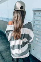 Stripe Oversized Collared Long Sleeve Top - Fashionfitz