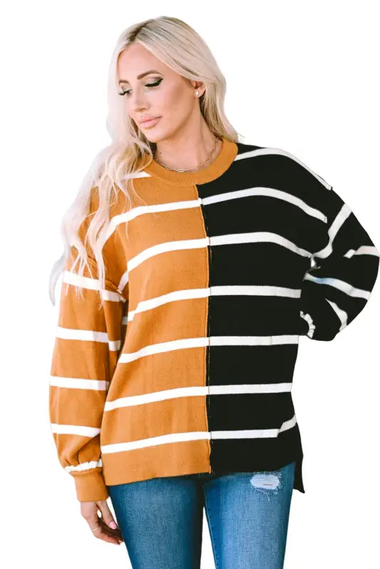 Stripe oversized contrast printed dropped shoulder top - long sleeve tops