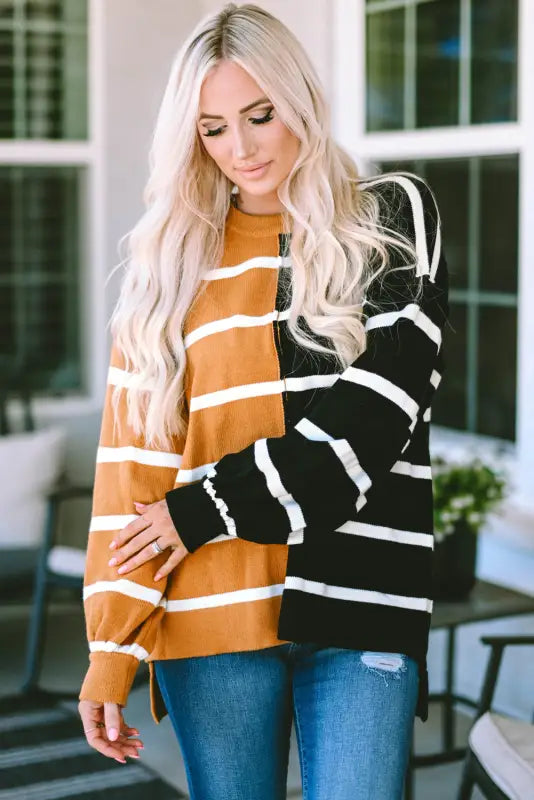 Stripe oversized contrast printed dropped shoulder top - long sleeve tops