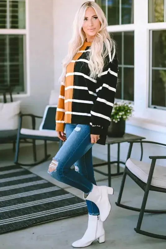 Stripe Oversized Contrast Printed Dropped Shoulder Top - Fashionfitz