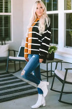 Stripe Oversized Contrast Printed Dropped Shoulder Top - Fashionfitz