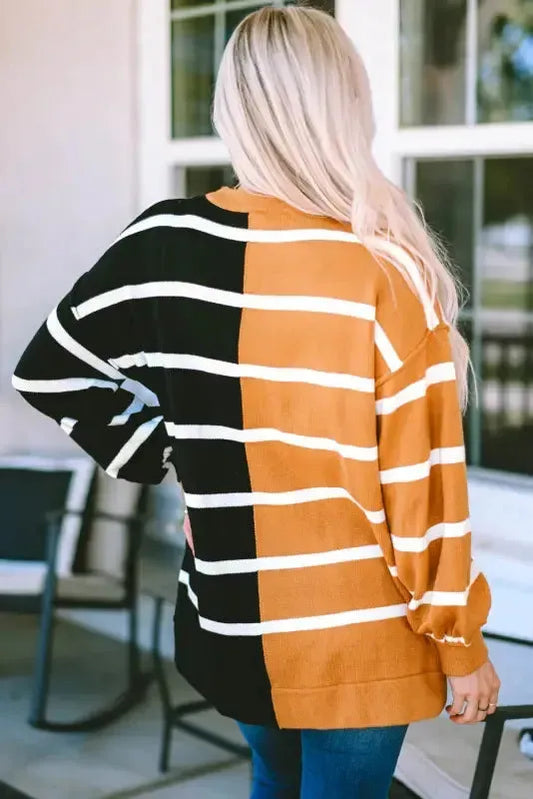 Stripe Oversized Contrast Printed Dropped Shoulder Top - Fashionfitz