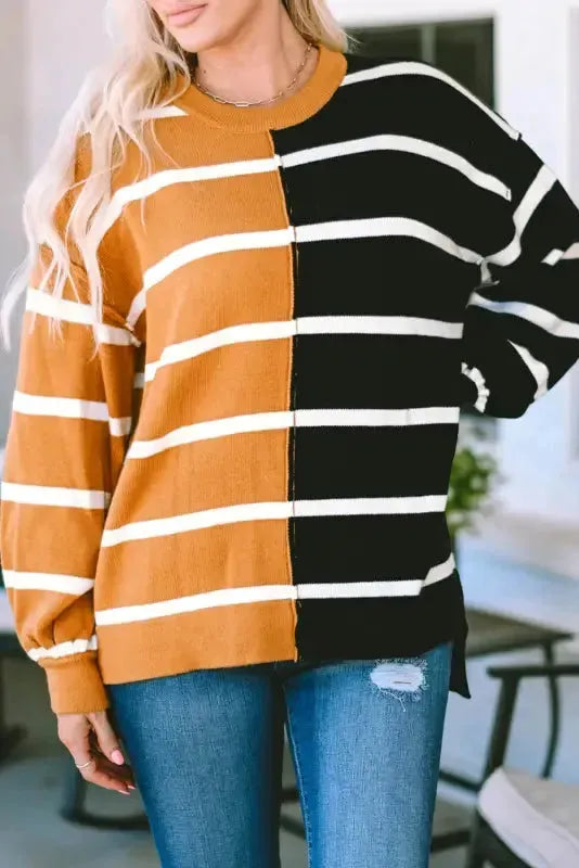 Stripe Oversized Contrast Printed Dropped Shoulder Top - Fashionfitz