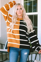 Stripe Oversized Contrast Printed Dropped Shoulder Top - Fashionfitz