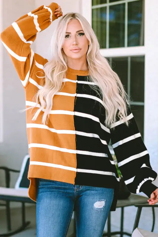 Stripe oversized contrast printed dropped shoulder top - long sleeve tops