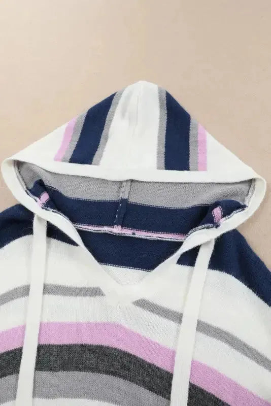 Stripe Plus Size Striped Hooded Knit Sweater - Fashionfitz