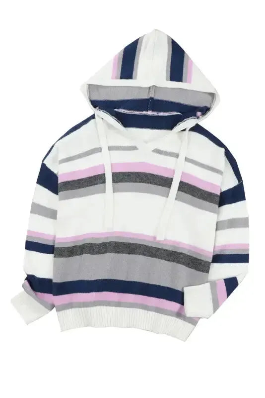 Stripe Plus Size Striped Hooded Knit Sweater - Fashionfitz