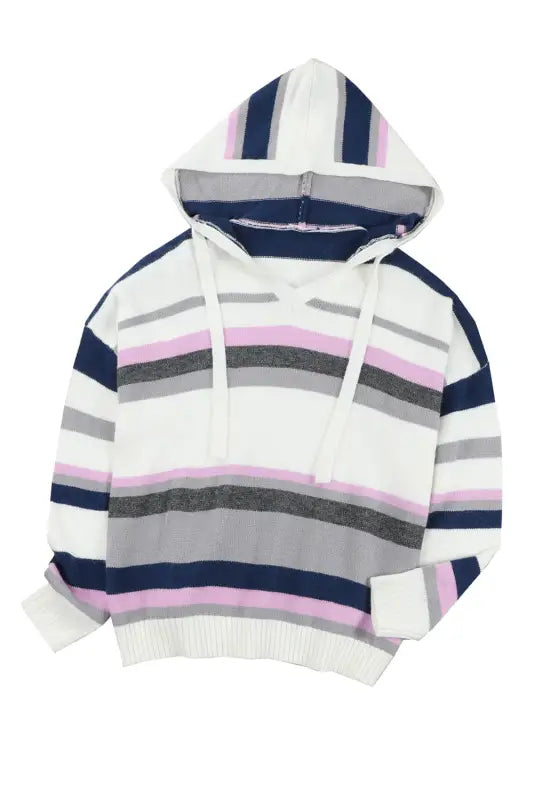 Stripe plus size striped hooded knit sweater