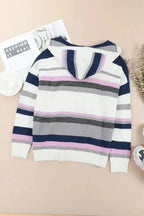 Stripe Plus Size Striped Hooded Knit Sweater - Fashionfitz