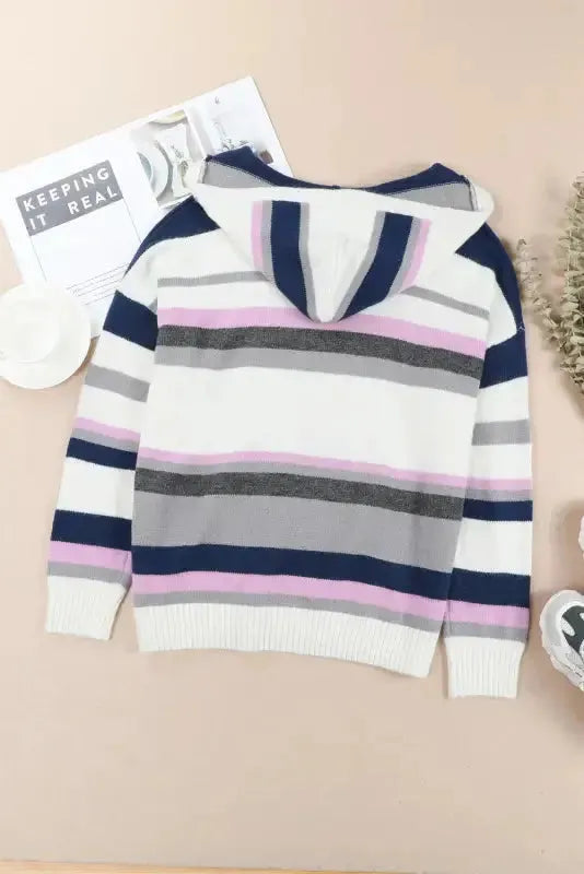 Stripe Plus Size Striped Hooded Knit Sweater - Fashionfitz