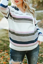 Stripe Plus Size Striped Hooded Knit Sweater - Fashionfitz