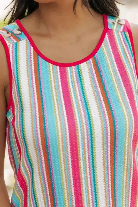 Stripe Rainbow Eyelet Knit Tank Top - Fashionfitz