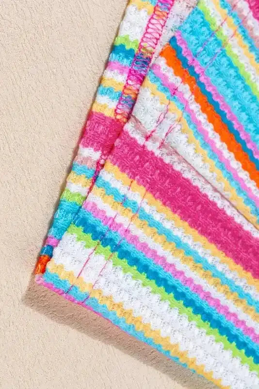 Stripe Rainbow Eyelet Knit Tank Top - Fashionfitz