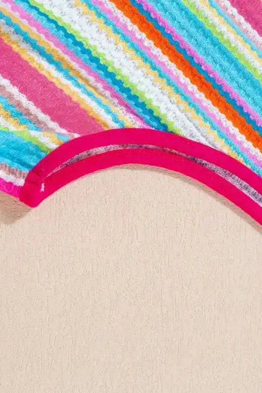 Stripe Rainbow Eyelet Knit Tank Top - Fashionfitz
