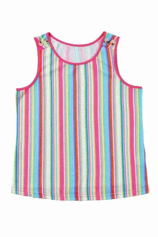 Stripe Rainbow Eyelet Knit Tank Top - Fashionfitz