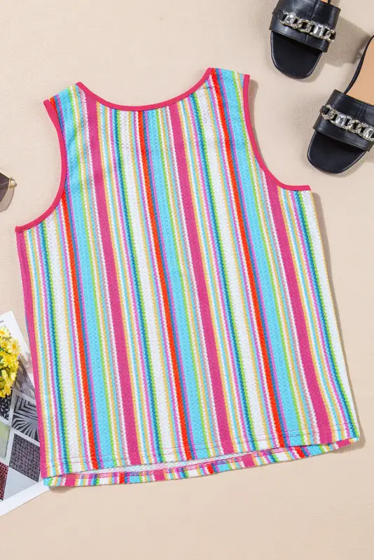 Stripe rainbow eyelet knit tank top - tops