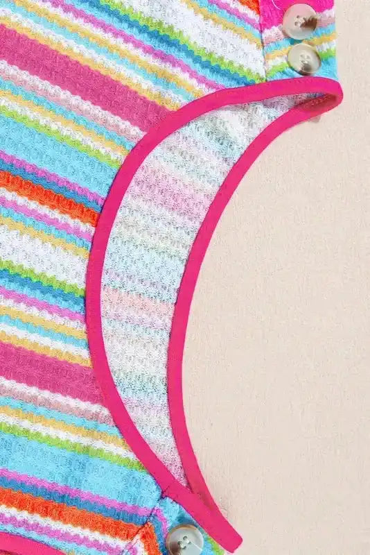 Stripe Rainbow Eyelet Knit Tank Top - Fashionfitz
