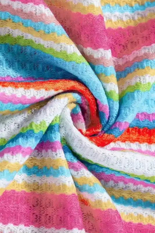Stripe Rainbow Eyelet Knit Tank Top - Fashionfitz