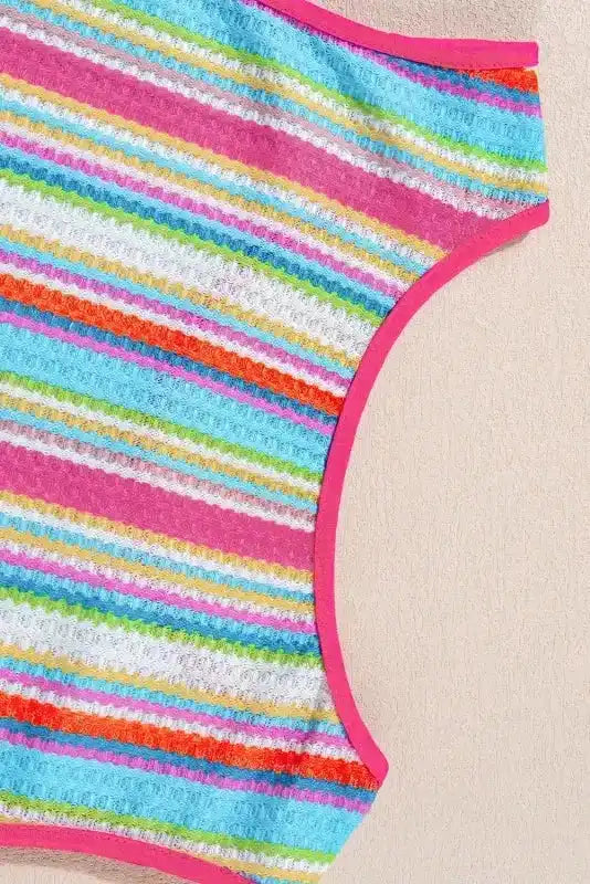 Stripe Rainbow Eyelet Knit Tank Top - Fashionfitz