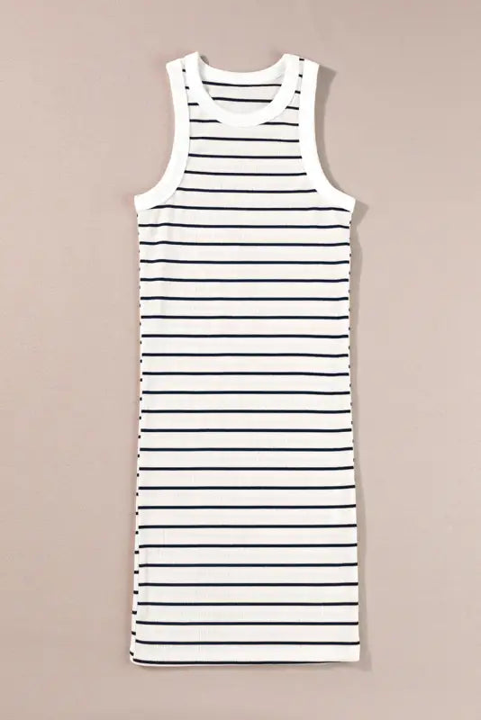 White stripe ribbed knit tank mini dress - dresses/mini dresses